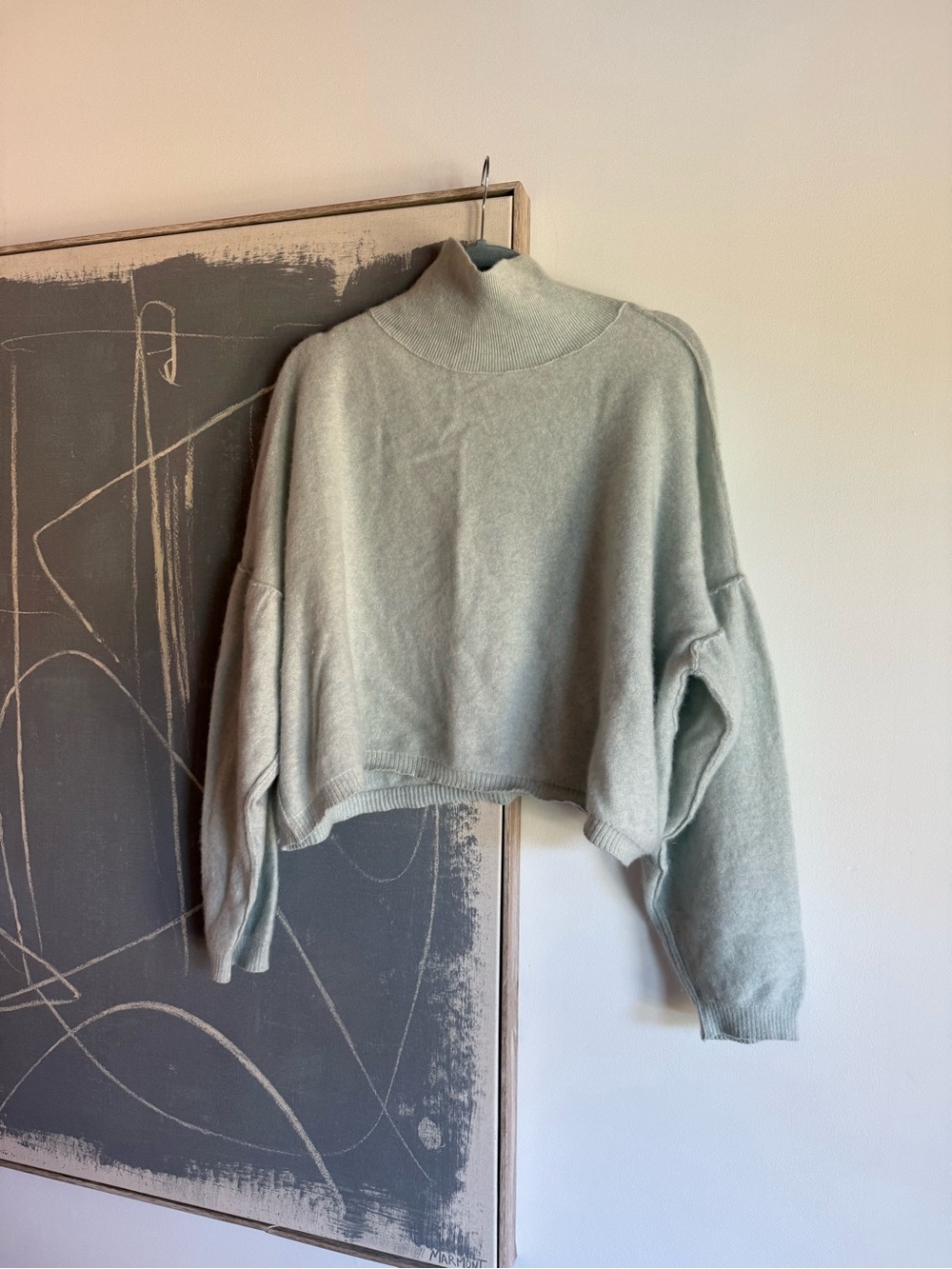 Free People Large Oversized 100% Cashmere Crop Knit Sweater Pale Blue